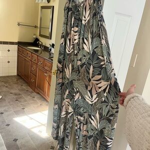 Z Supply Leaf Print Jumpsuit - Green and Cream